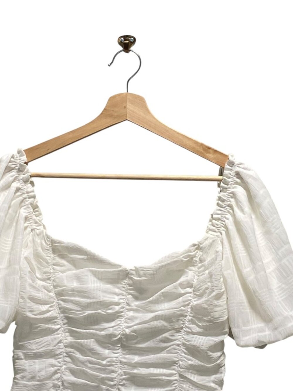 ASTR the Label Ruched Puff Sleeve Blouse White Size L Romantic Coquette Fairy - Picture 6 of 13